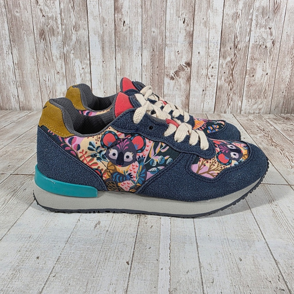 Inkkas Jogger Koala Floral Print Navy Blue Suede Sneakers Womens 6 EUR 37